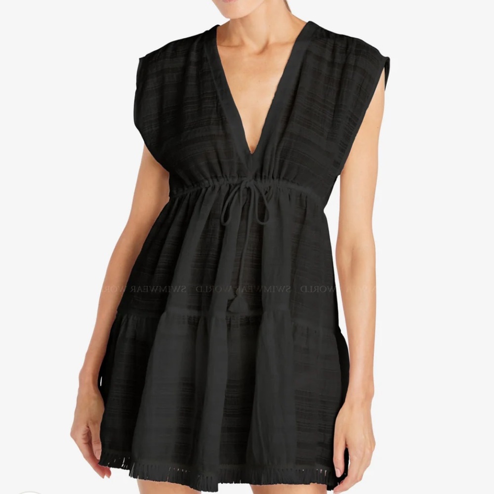 Robin Piccone Natalie Flouncy Dress Black Size Small Coastal Resortwear Goth